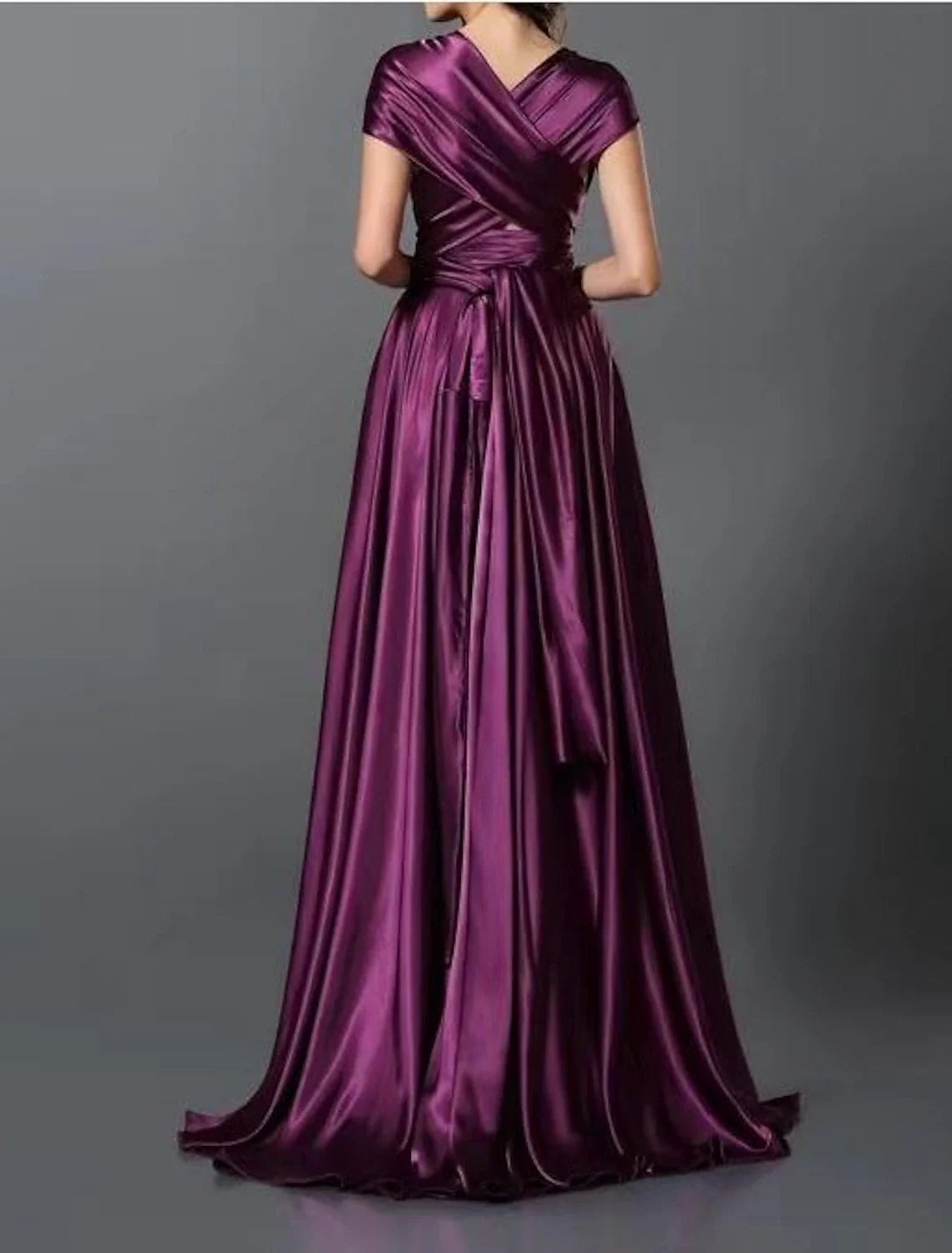 DingjiA-Line Wedding Guest Dresses Convertible Infinity Dress Party Wear Court Train Sleeveless One Shoulder Convertible Cotton Backless with Glitter Pleats Ruched