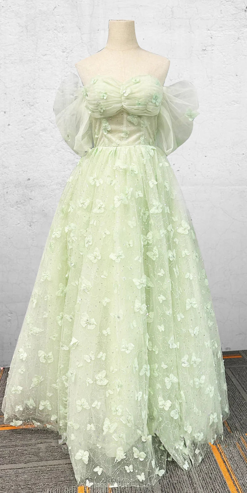 Boho Light Green Floor Spring Garden Wedding Dress