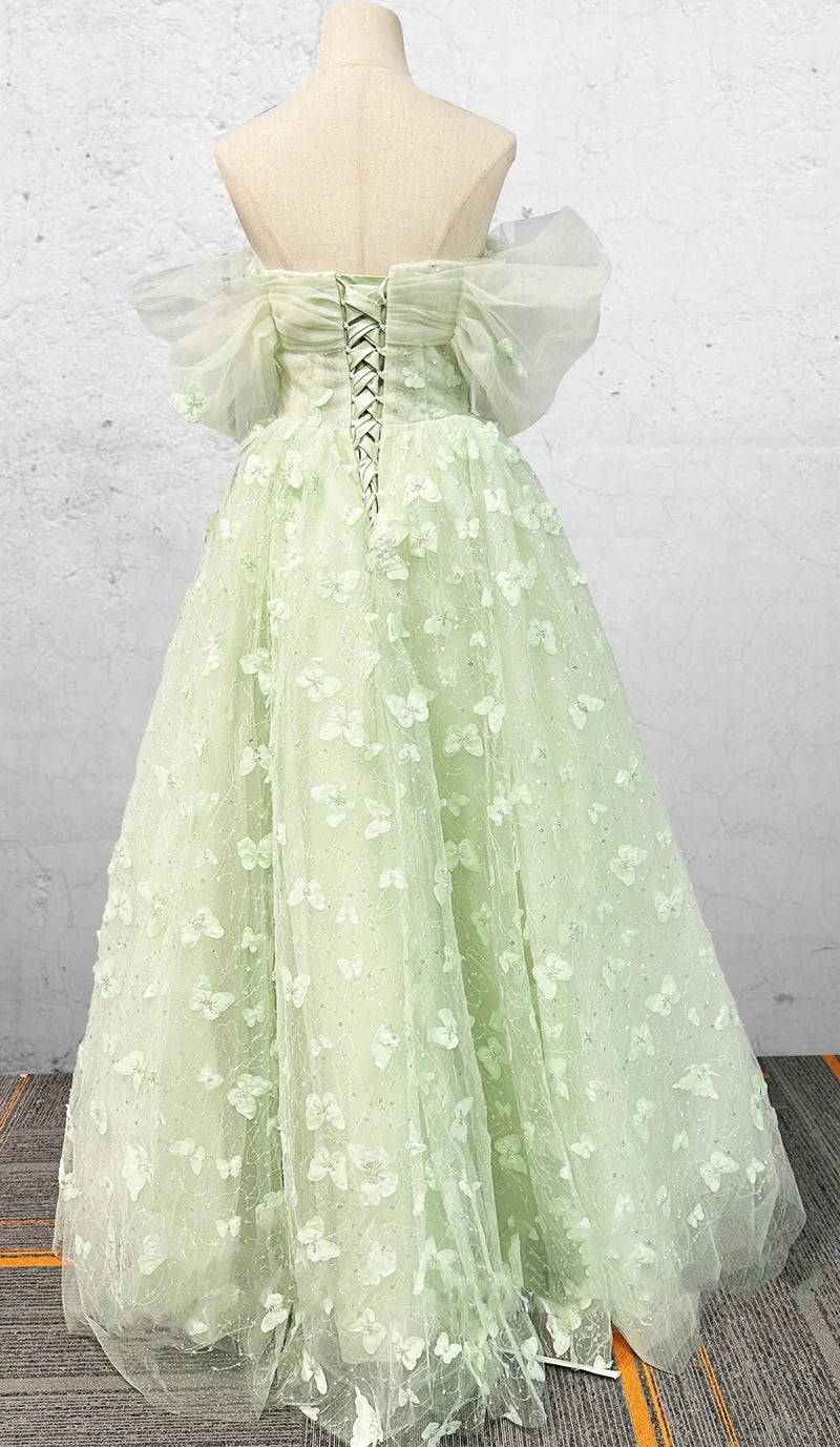 Boho Light Green Floor Spring Garden Wedding Dress