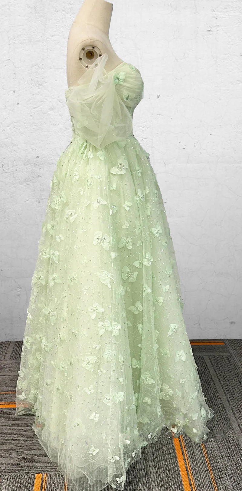 Boho Light Green Floor Spring Garden Wedding Dress