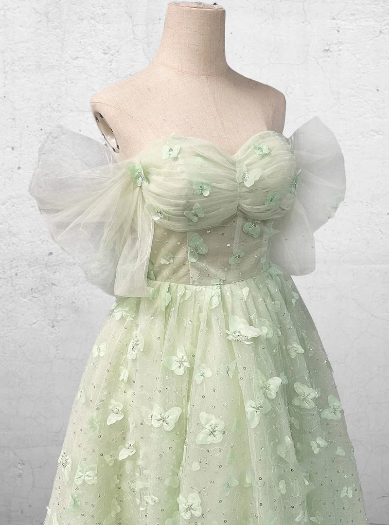 Boho Light Green Floor Spring Garden Wedding Dress
