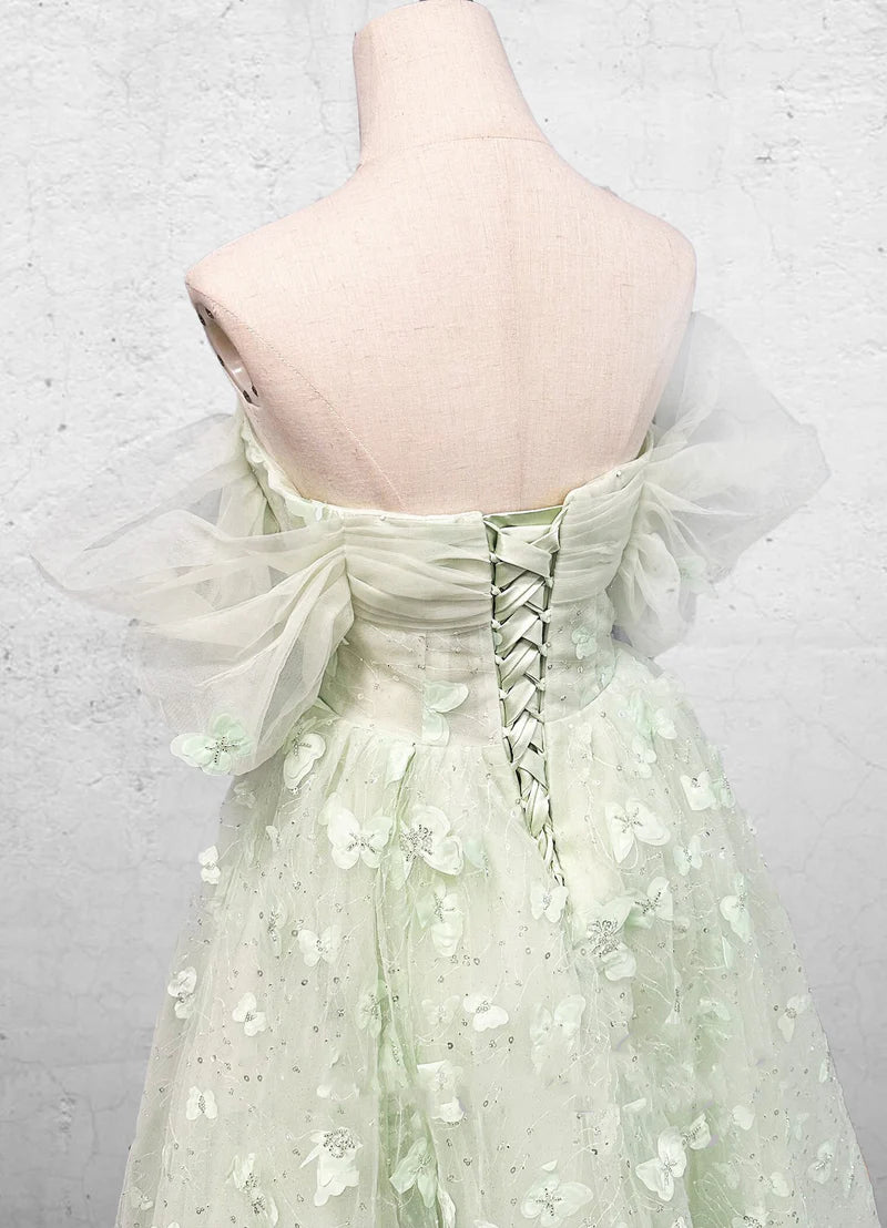 Boho Light Green Floor Spring Garden Wedding Dress