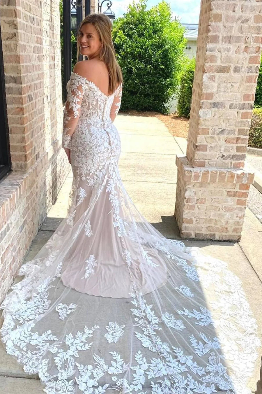 Lace Off-the-Shoulder Long Sleeve Mermaid Wedding Dress