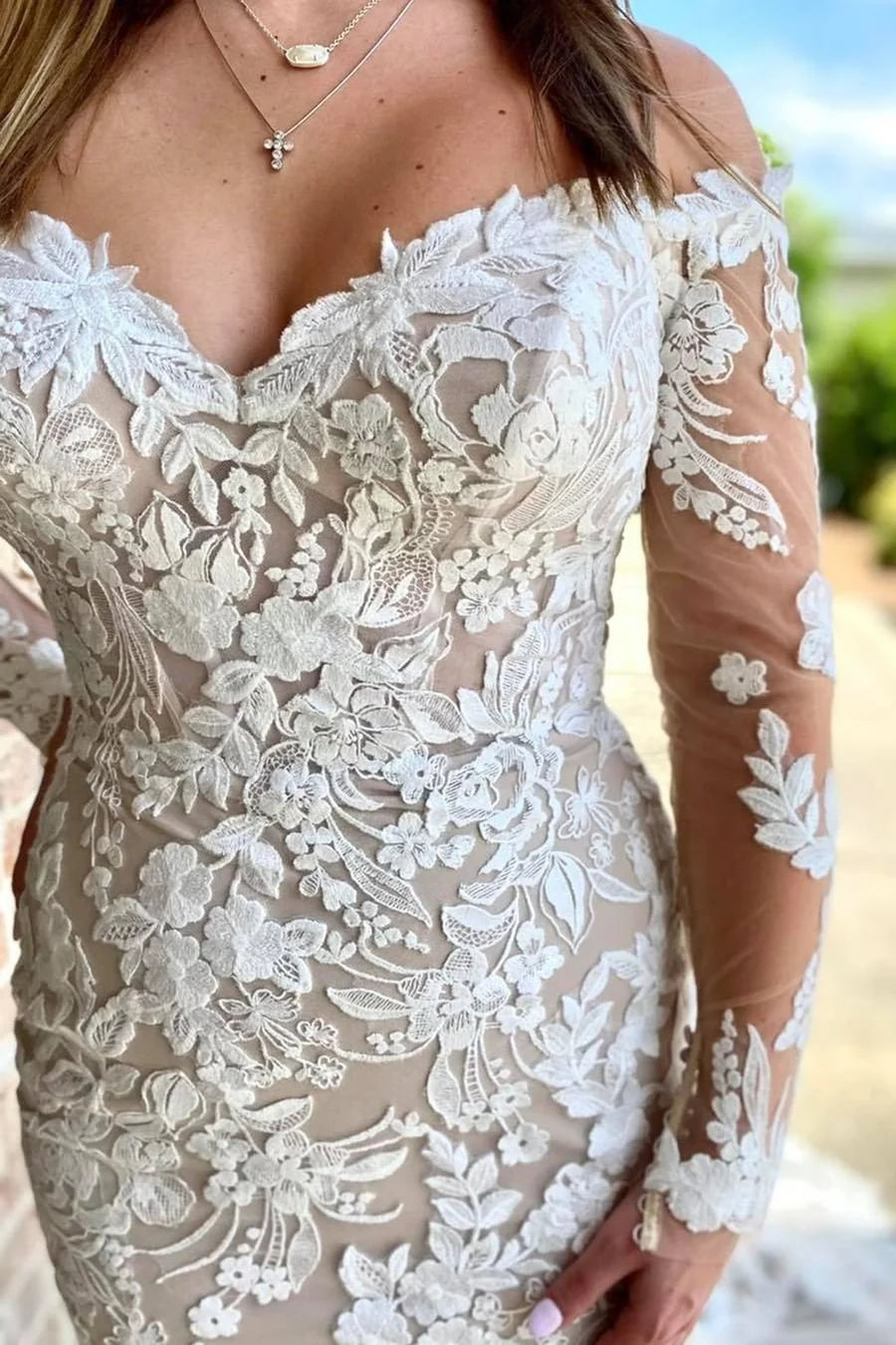 Lace Off-the-Shoulder Long Sleeve Mermaid Wedding Dress