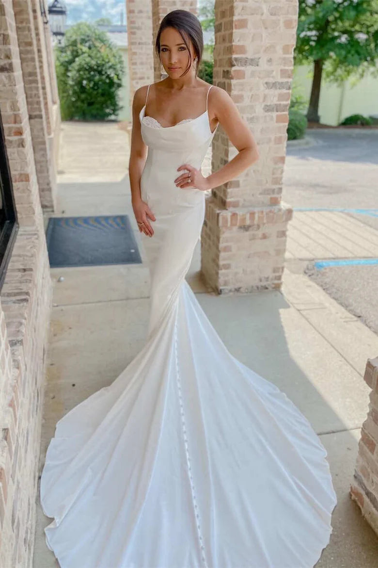 Cowl Neck Spaghetti Straps Mermaid Long Bridal Gown