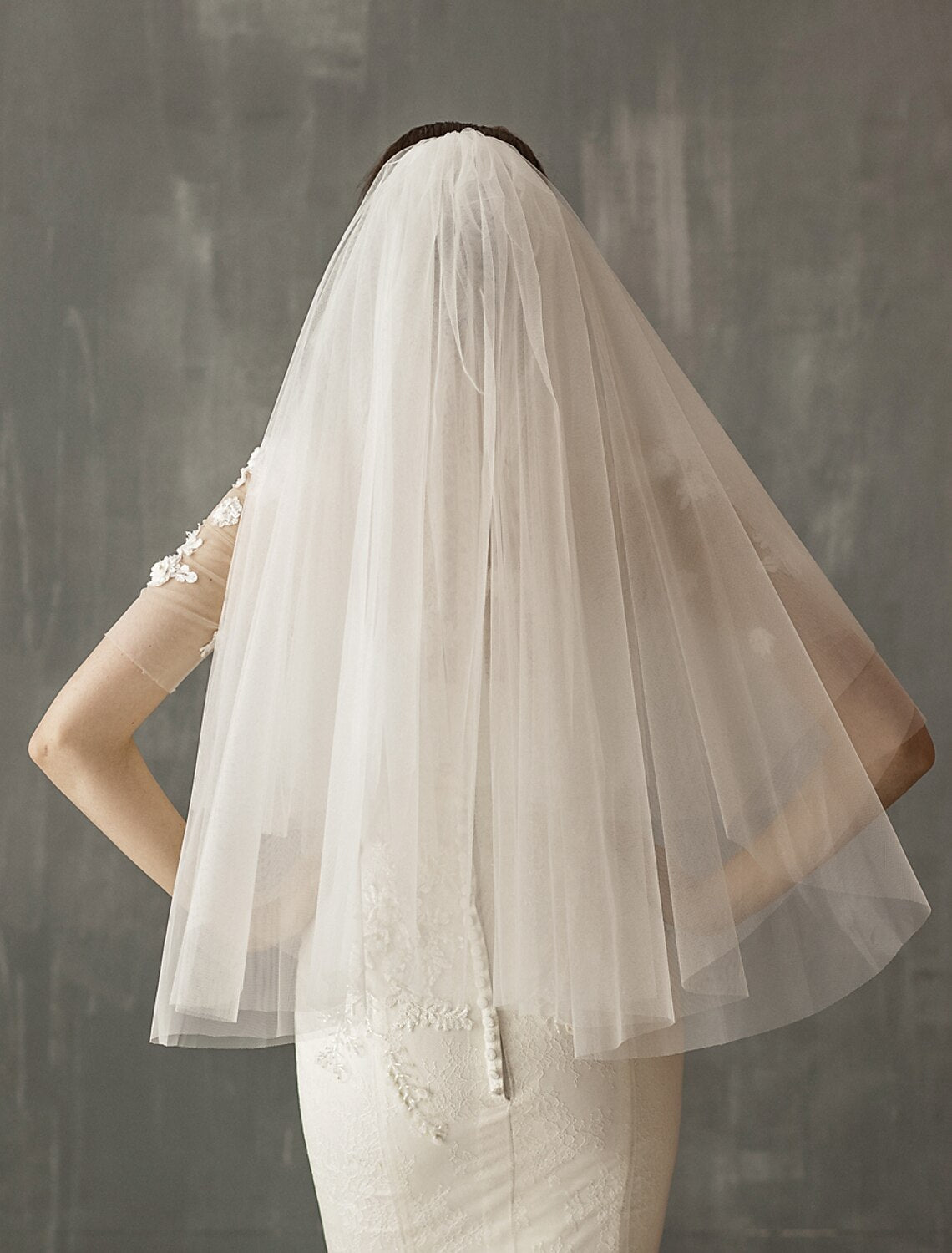 Two-tier Sweet Wedding Veil Elbow Veils with Solid Tulle / Drop Veil