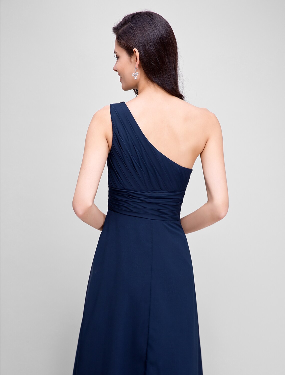 Sheath / Column Empire Dress Wedding Guest Formal Evening Floor Length Sleeveless One Shoulder Bridesmaid Dress Chiffon with Ruched Beading