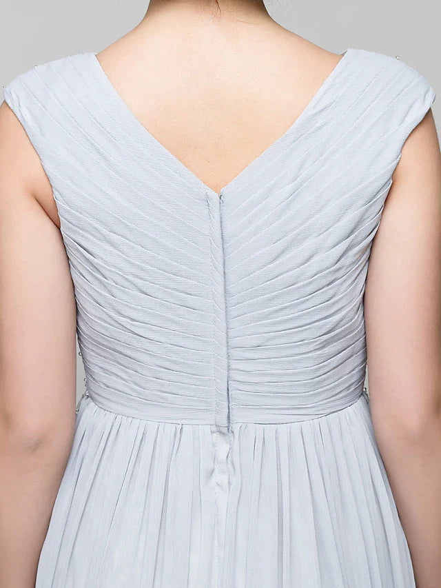 DingjiA-Line Mother of the Bride Dress Elegant V Neck Floor Length Chiffon Sleeveless with Criss Cross Beading