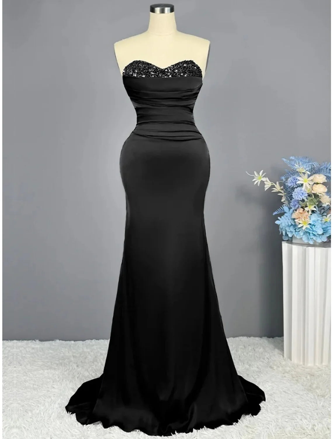 DingjiA-Line Evening Gown Elegant Dress Formal Sweep / Brush Train Christmas Red Green Dress Sleeveless Sweetheart Imitation Silk with Pleats Ruched Sequin