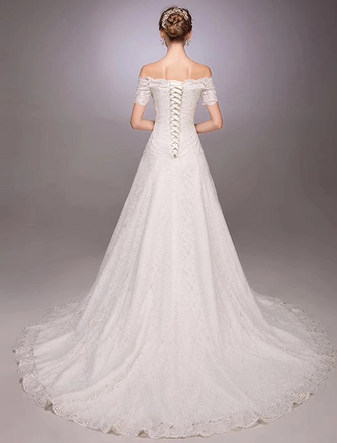 A-Line Wedding Dresses Court Train All Over Lace Illusion Detail with Lace
