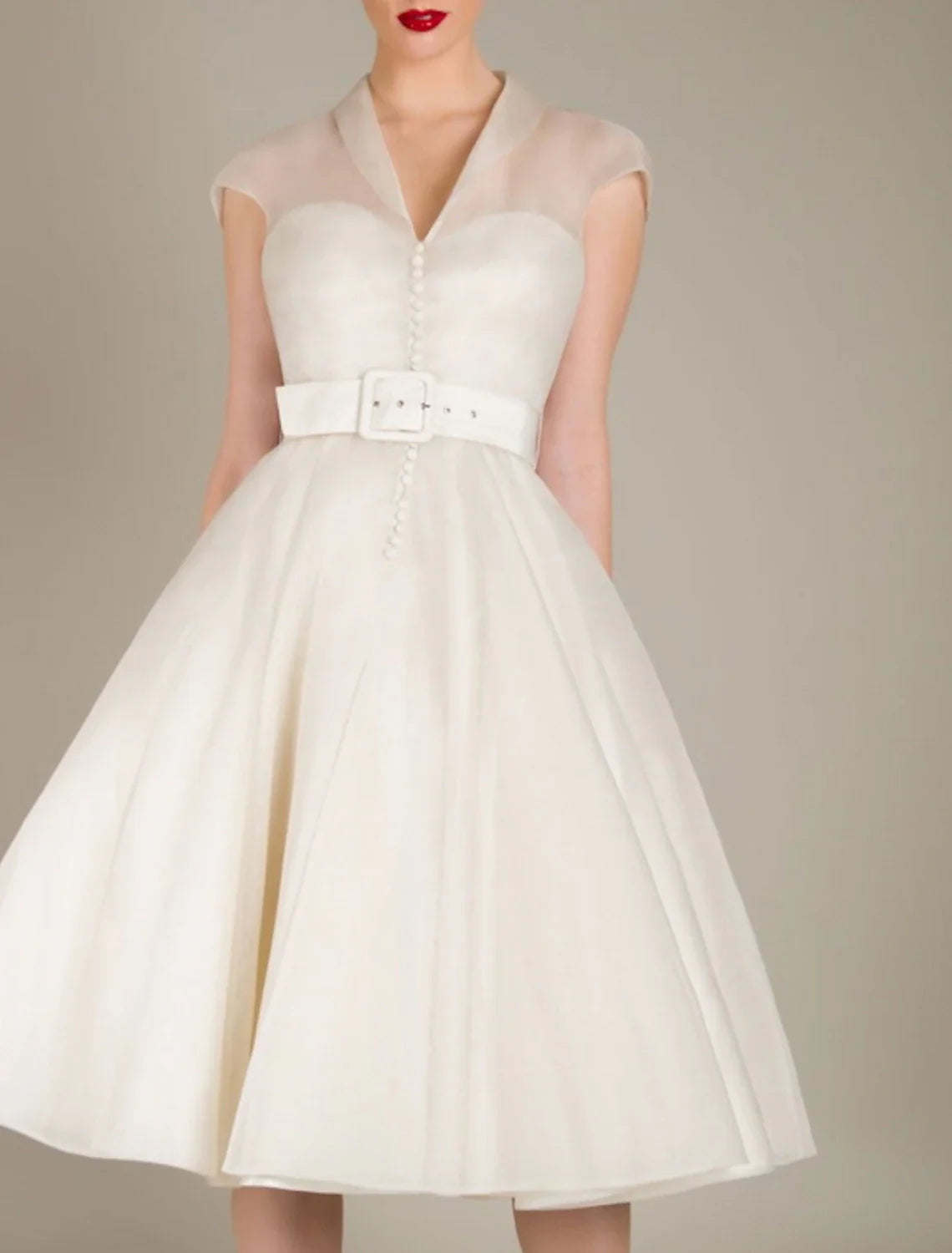 DingjiA-Line Cocktail Dresses 1950s Dress Graduation Cocktail Party Knee Length Sleeveless V Neck Wednesday Addams Family Tulle with Sash / Ribbon