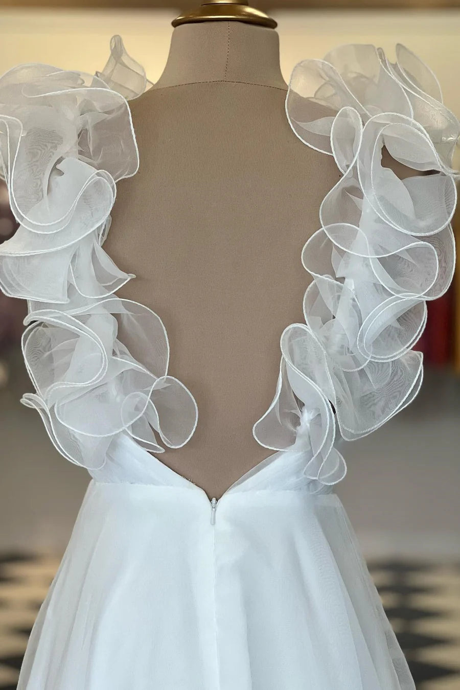 Organza Surplice Ruffles A-Line Long Prom Dress