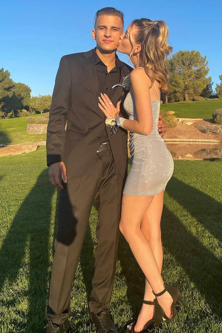 Grey Drawstring Ruched Tight Homecoming Dress