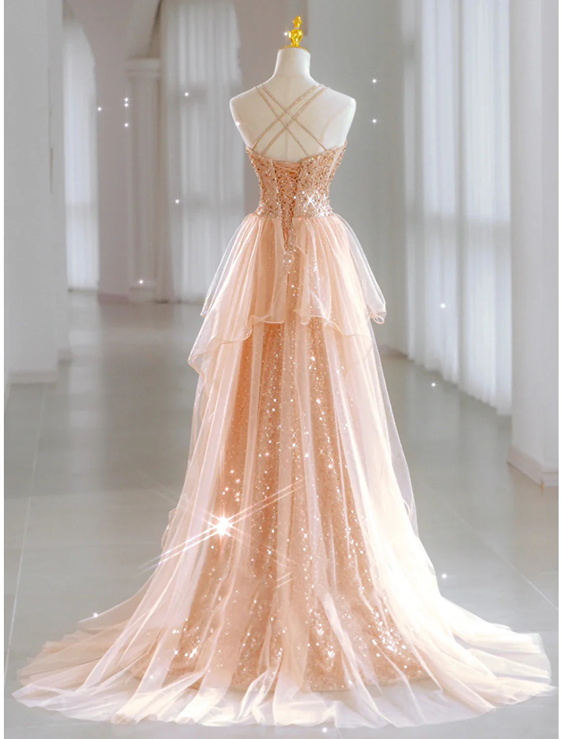 DingjiA-Line Party Dresses Party Dress Party Wear Floor Length Sleeveless Sweetheart Tulle with Sequin