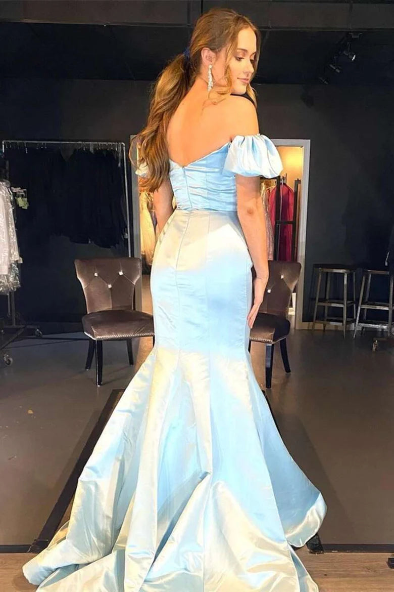 Off-the-Shoulder Puff Sleeve Trumpet Long Prom Dress