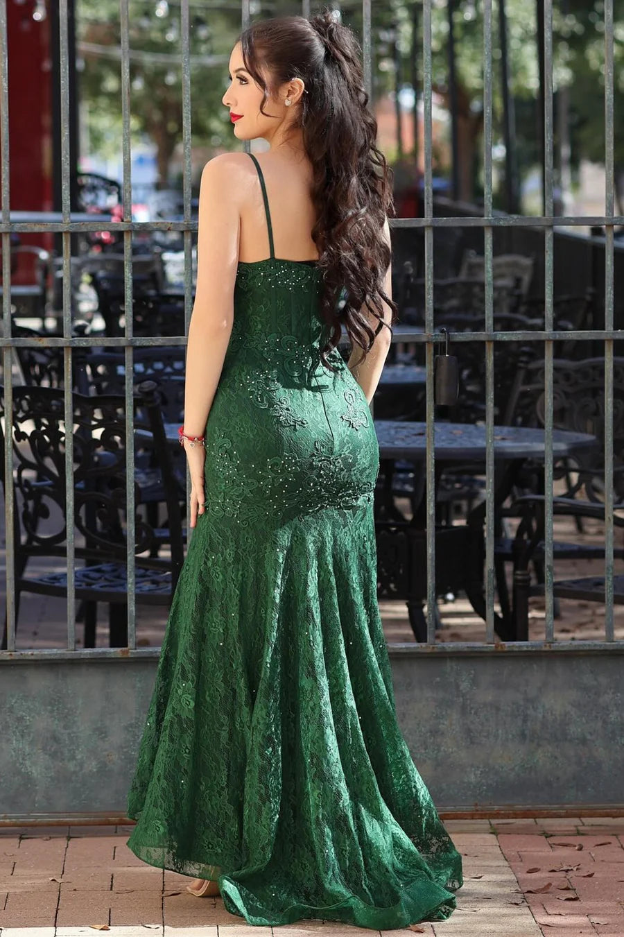 Lace Beaded Sweetheart Trumpet Long Prom Gown