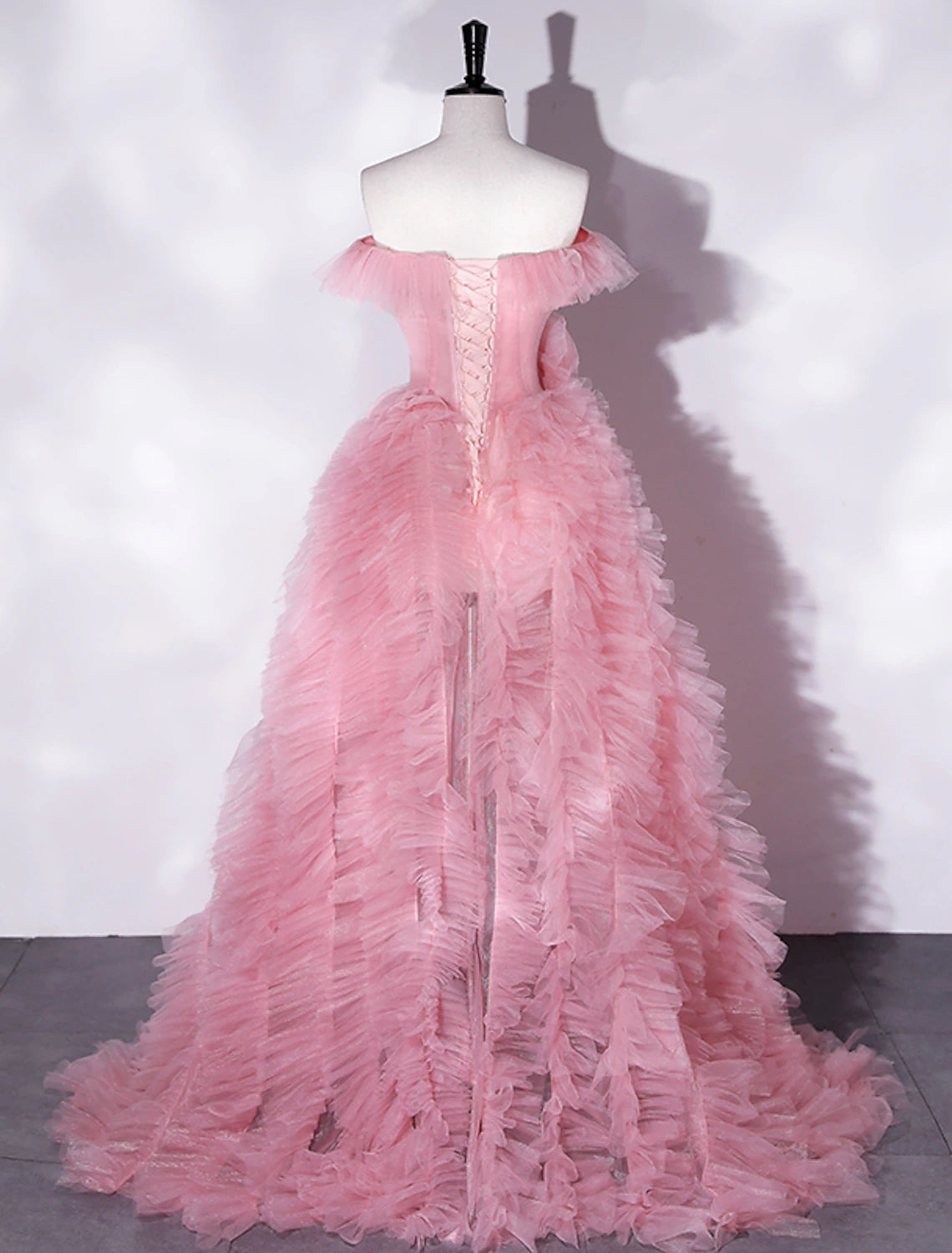 A-Line Prom Dresses Floral Dress Wedding Guest Party Wear Asymmetrical Sleeveless Off Shoulder Tulle with Slit