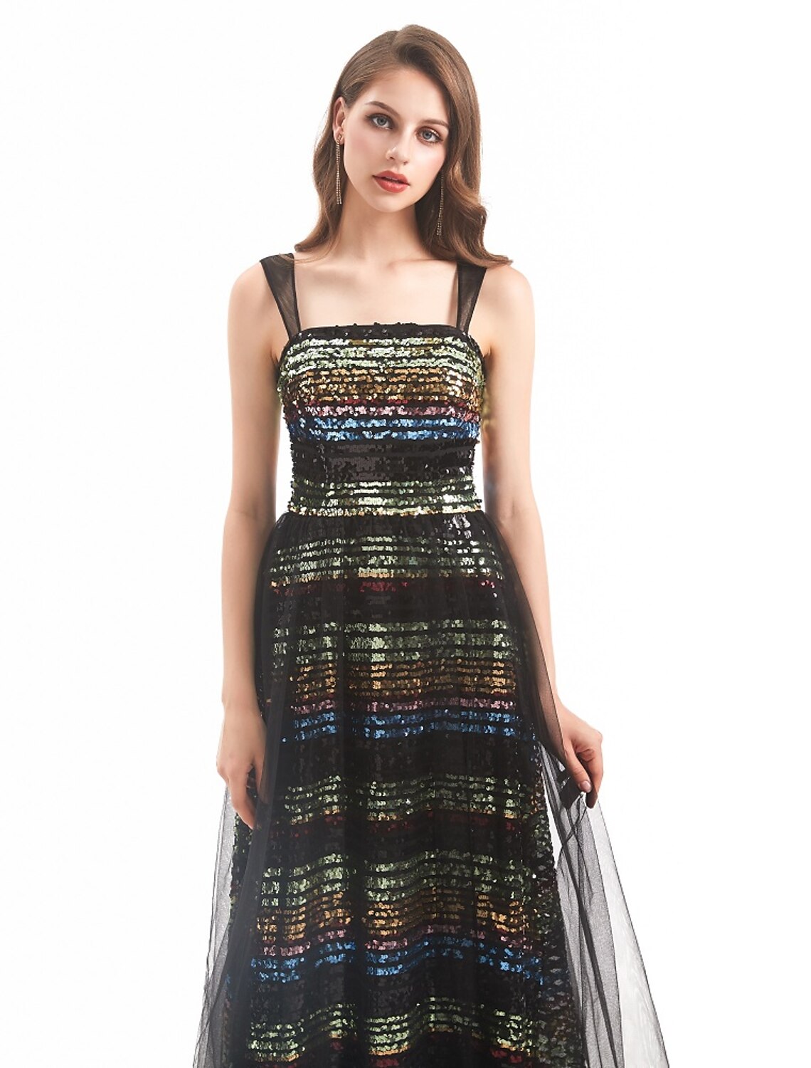 Sheath / Column Evening Gown Vintage Dress Engagement Formal Evening Sweep / Brush Train Sleeveless Boat Neck Tulle with Sequin
