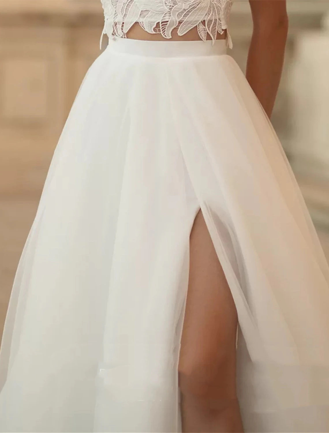 Beach Boho Wedding Dresses A-Line Separates Separates Sweep / Brush Train Satin Bridal Skirts Bridal Gowns With Split Front Solid Color