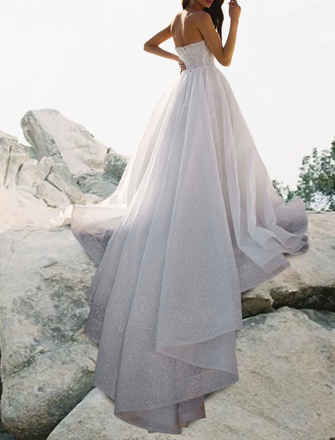 Beach Sparkle & Shine Glitter & Sparkle Wedding Dresses A-Line Sweetheart Strapless Court Train Sequined Bridal Gowns With Pleats Beading