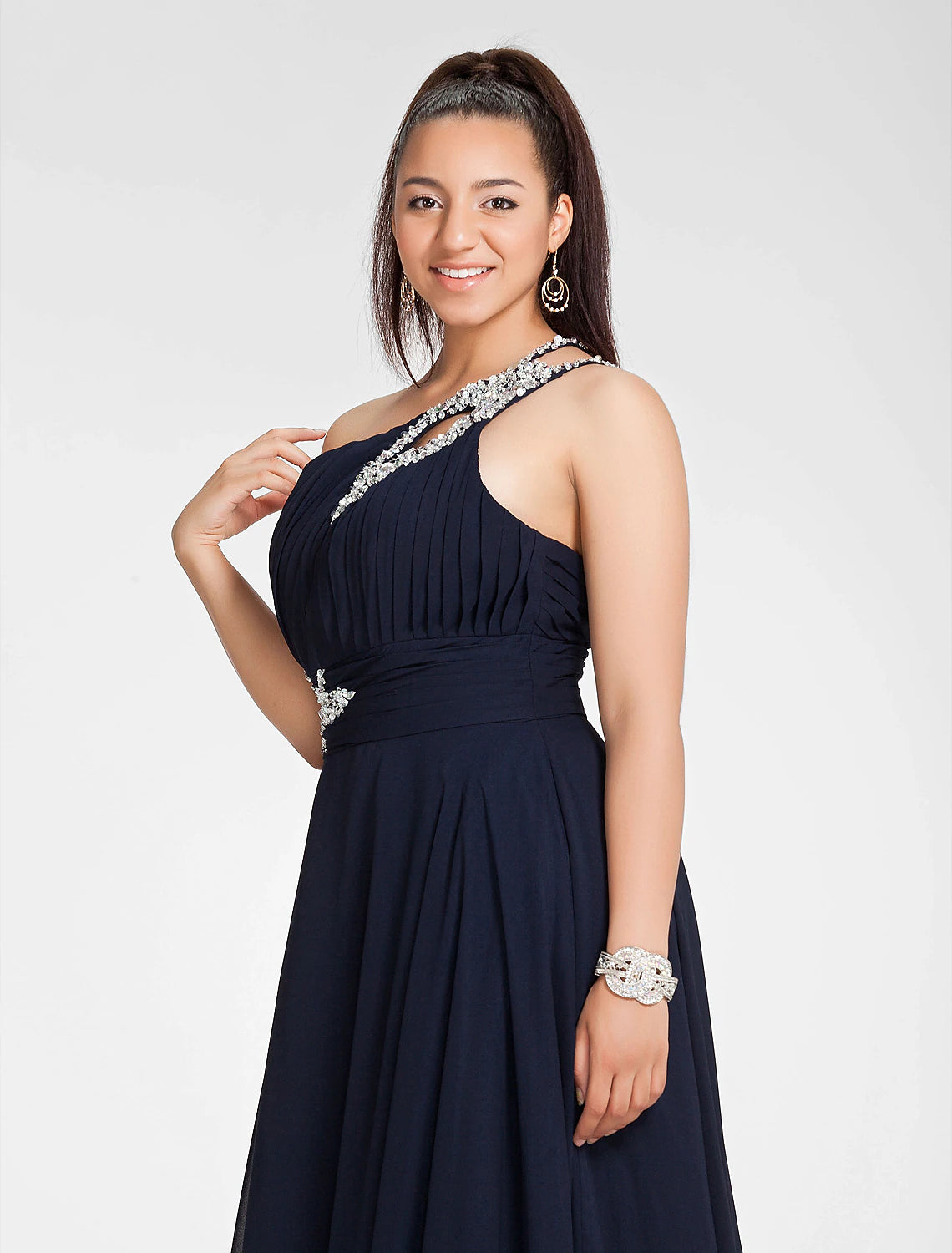 A-Line Cut Out Dress Wedding Guest Prom Sweep / Brush Train Sleeveless One Shoulder Chiffon with Ruched Beading