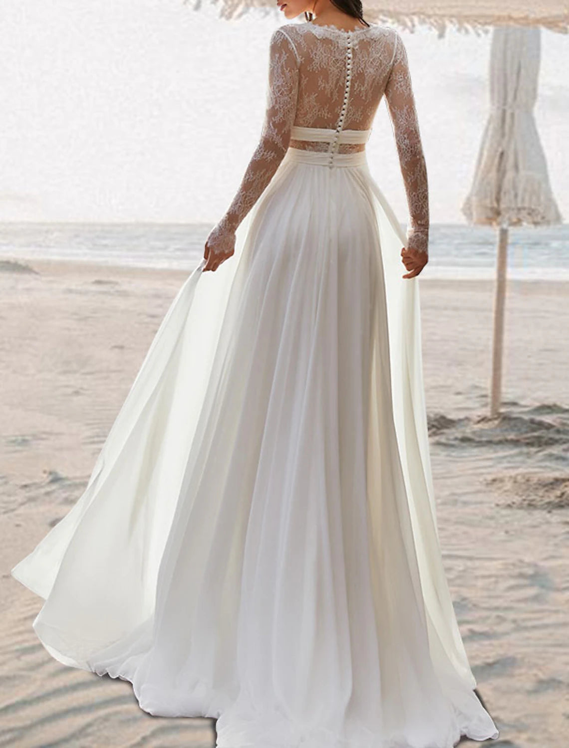 Beach Open Back Boho Wedding Dresses A-Line V Neck Sleeveless Floor Length Chiffon Bridal Gowns With Pleats Summer Fall Wedding Party , Women's Clothing