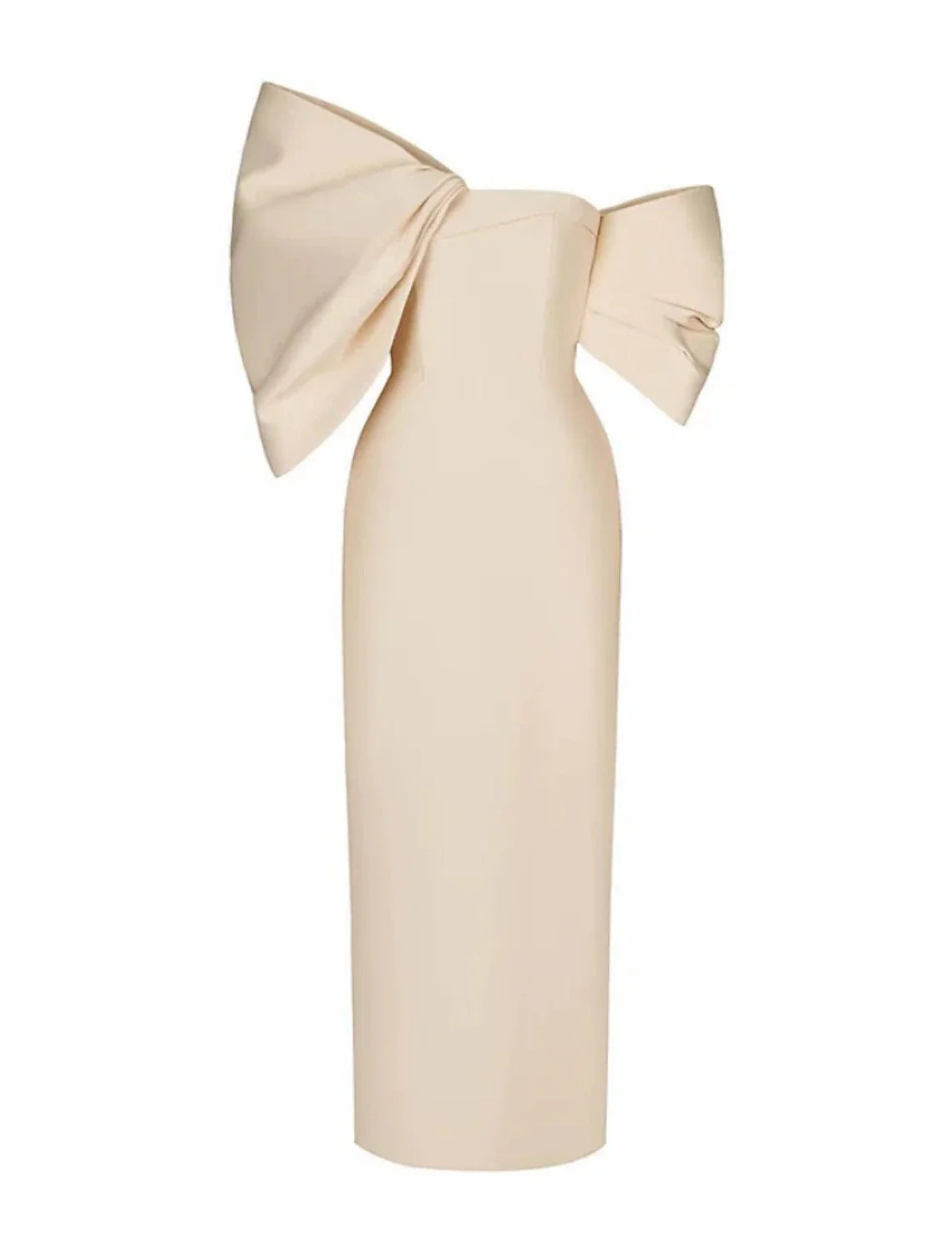 DingjiSheath / Column Evening Gown Elegant Dress Formal Tea Length Half Sleeve Off Shoulder Satin with Bow(s) Ruched