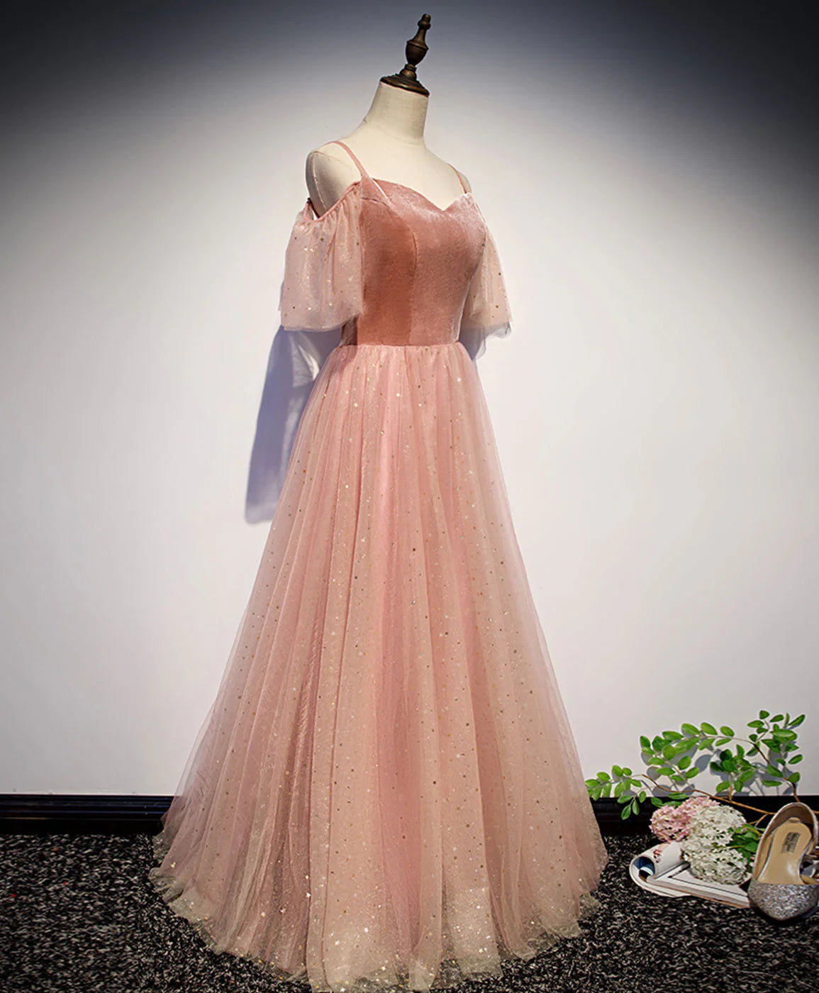 Sweetheart Tulle Long Prom Dress Pink Tulle Formal Dress