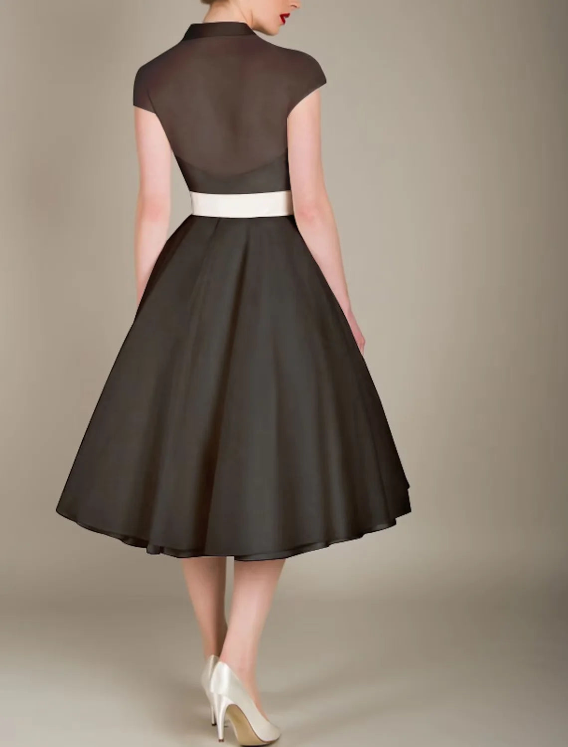 DingjiA-Line Cocktail Dresses Hot Dress Graduation Knee Length Sleeveless V Neck Wednesday Addams Family Tulle with Sash / Ribbon