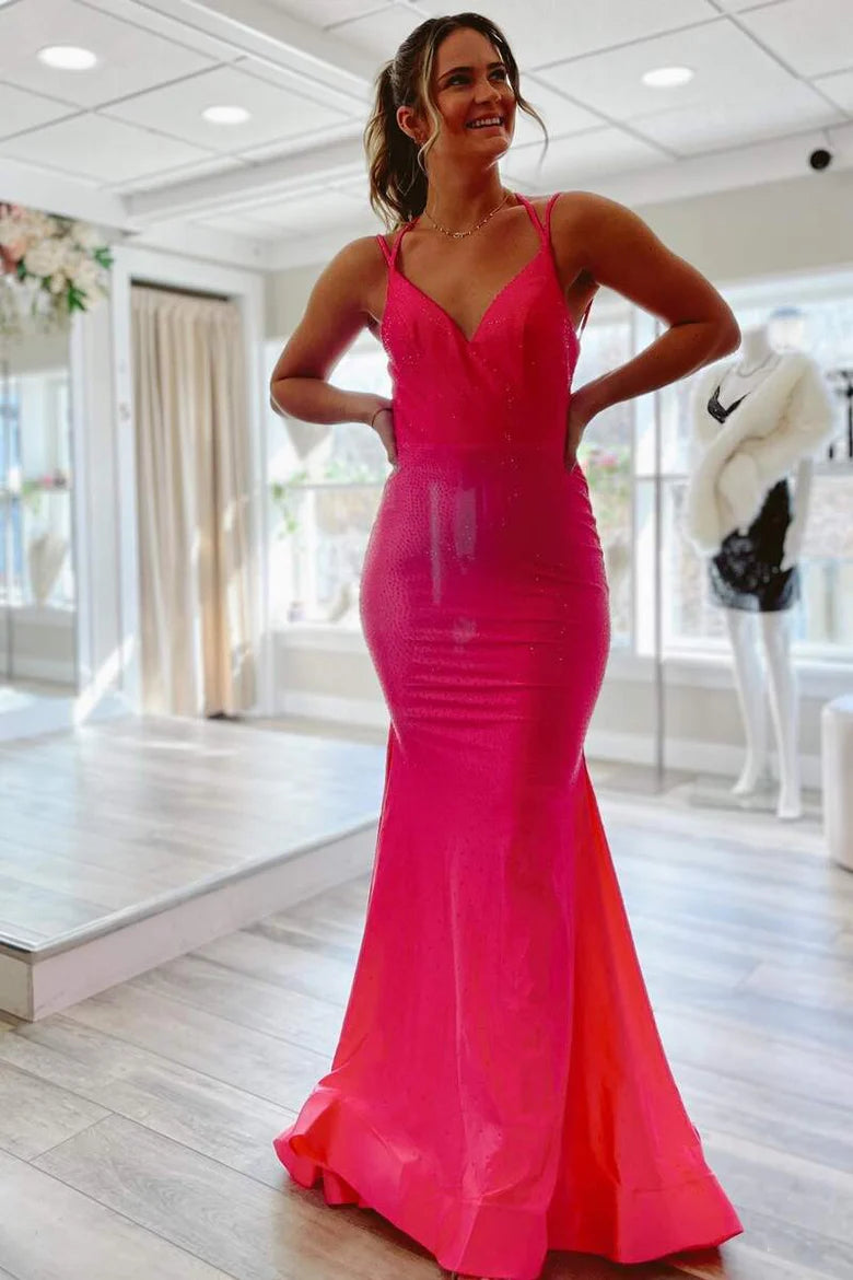 Double Straps Backless Trumpet Long Formal Dress