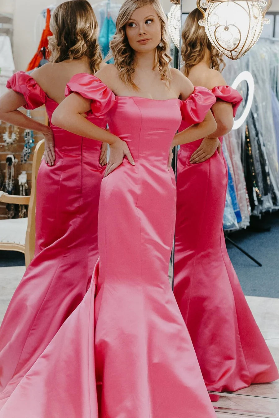 Off-the-Shoulder Puff Sleeve Trumpet Long Prom Dress