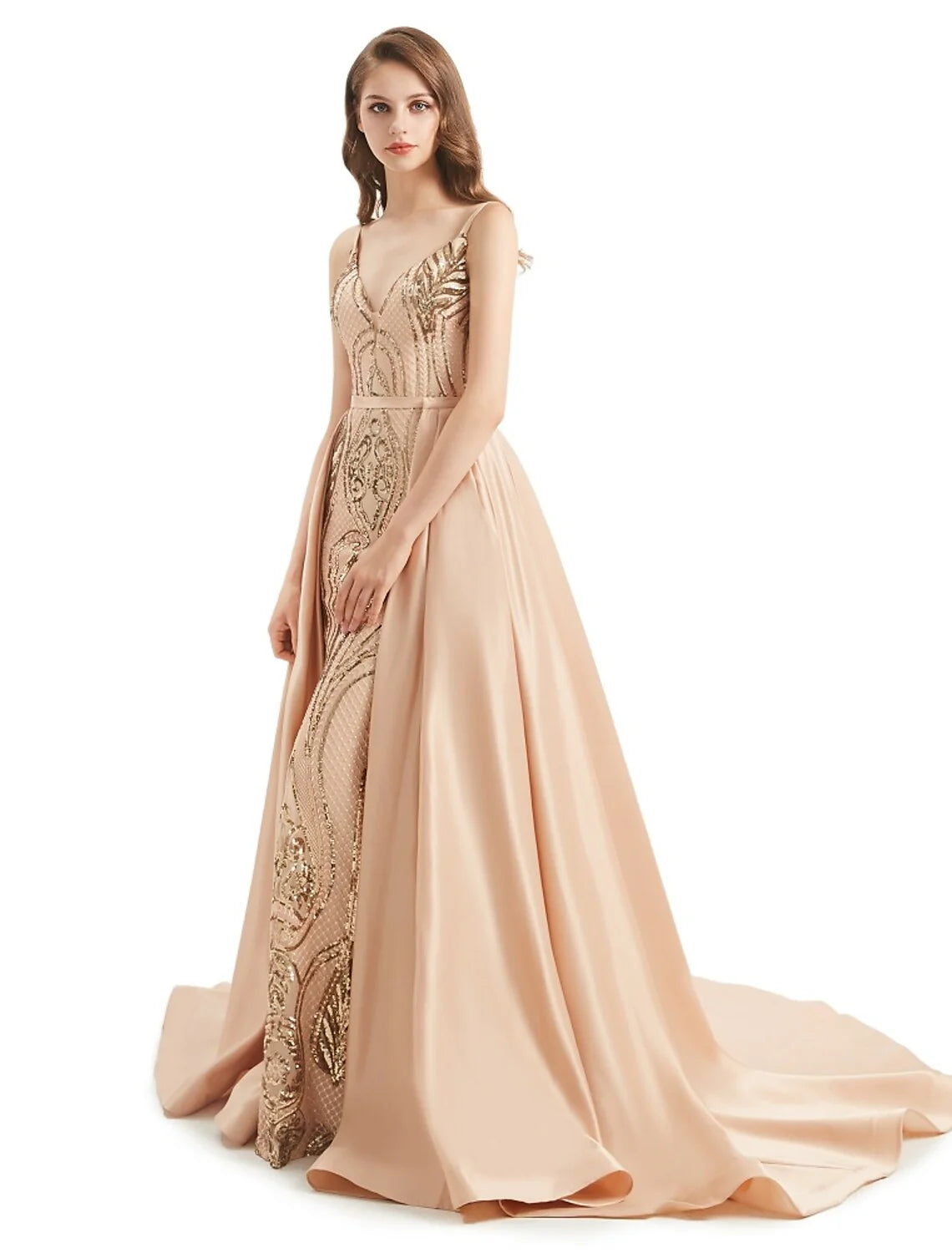 DingjiMermaid / Trumpet Evening Gown Elegant Dress Engagement Detachable Sleeveless V Neck Detachable Sequined with Sequin