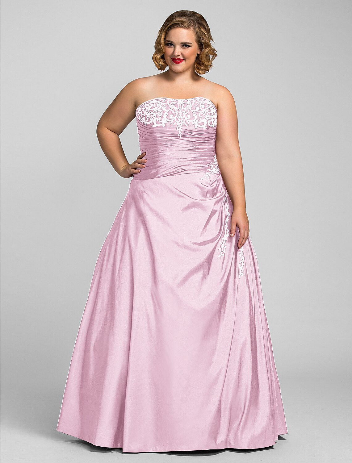 Ball Gown Plus Size Prom Formal Evening Dress Strapless Sleeveless Floor Length Taffeta with Beading Appliques