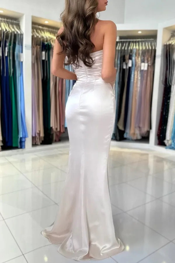 Long Sweetheart Satin Mermaid Formal Prom Dresses with Slit