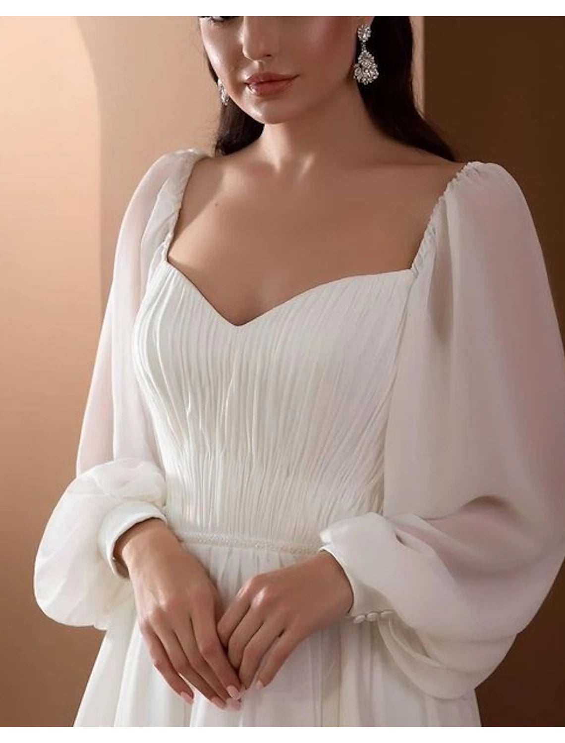 Beach Vintage Fall Wedding Dresses A-Line Off Shoulder Long Sleeve Court Train Chiffon Bridal Gowns With Pleats Beading Summer Wedding Party , Women's Clothing