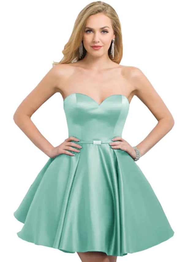 DingjiA-Line Cocktail Dresses Reformation Amante Dress Party Wear Short / Mini Sleeveless Strapless Satin with Sleek