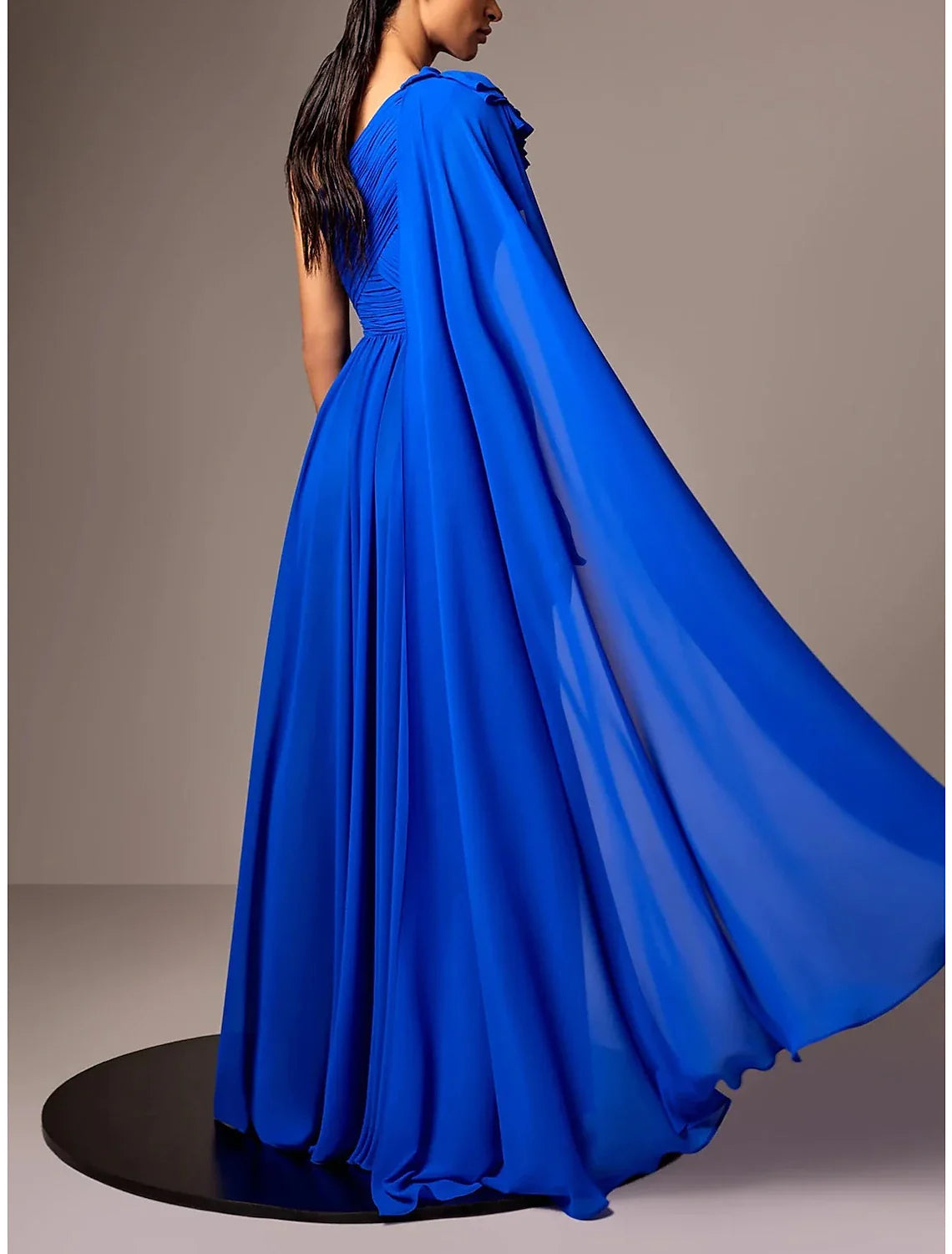DingjiA-Line Evening Gown Elegant Dress Formal Floor Length Sleeveless One Shoulder Chiffon with Pleats Ruched Shouder Flower