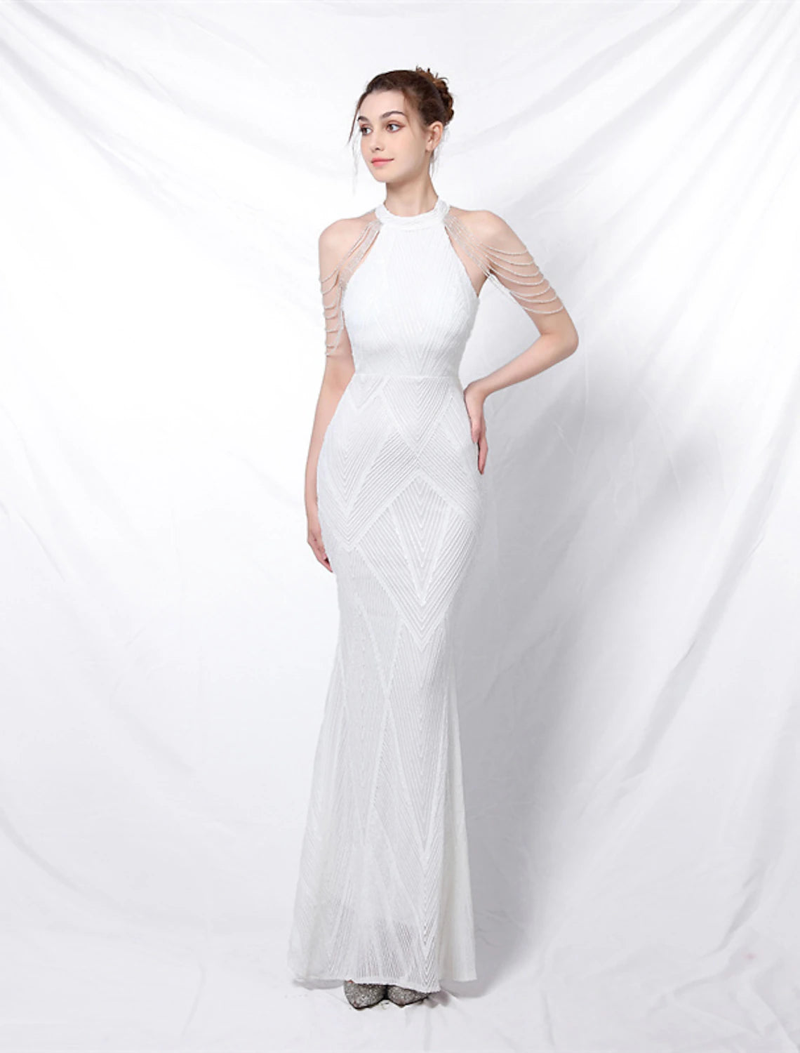 Mermaid / Trumpet Prom Dresses Sparkle & Shine Dress Formal Wedding Guest Floor Length Sleeveless Halter Neck Sequined with Sequin