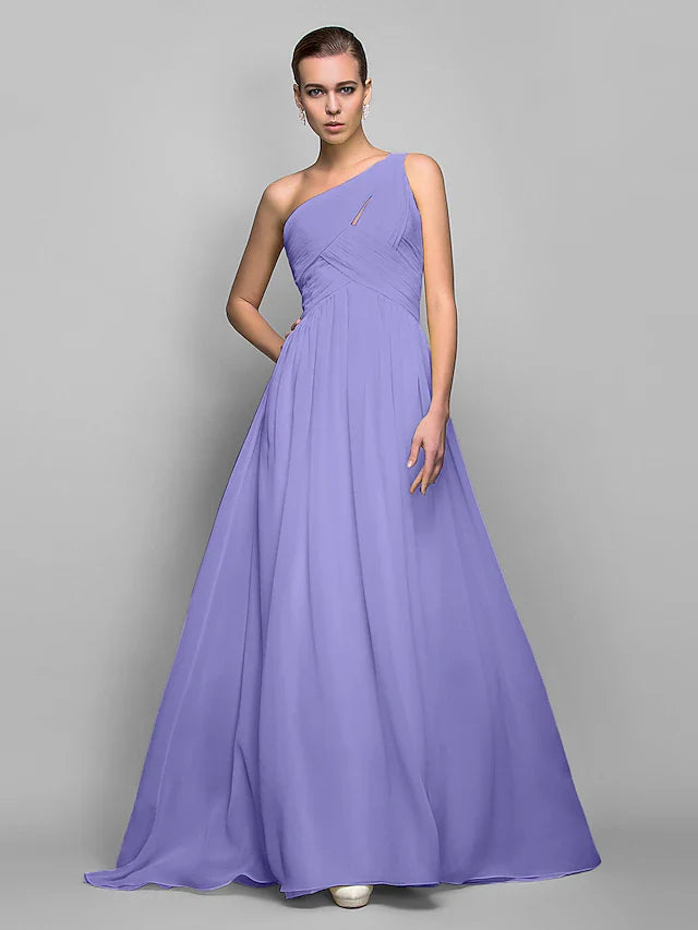 Sheath / Column Minimalist Dress Holiday Sweep / Brush Train Sleeveless One Shoulder Georgette with Criss Cross Ruched