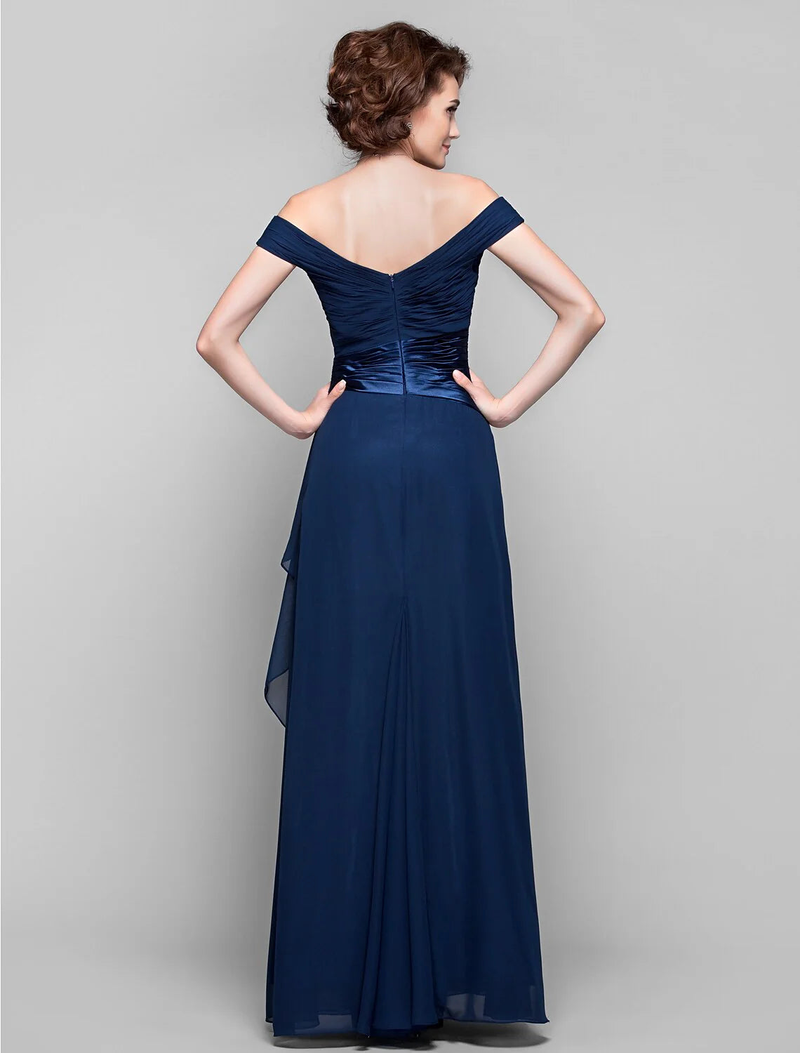 DingjiSheath / Column Mother of the Bride Dress Open Back Off Shoulder Floor Length Chiffon Sleeveless with Criss Cross