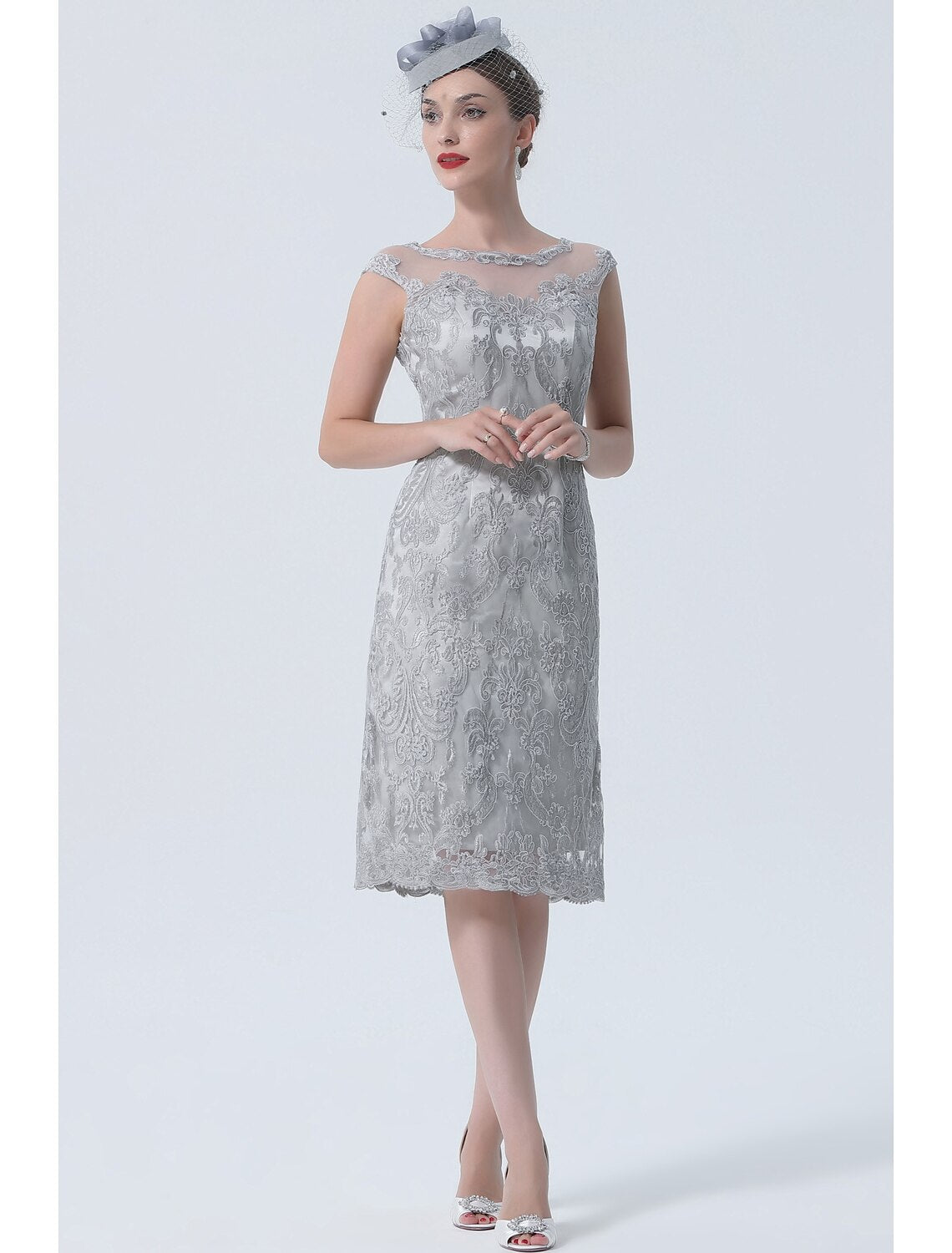 Two Piece Mother of the Bride Dress Church Vintage Plus Size Sexy Jewel Neck Tea Length Chiffon 3/4 Length Sleeve with Lace