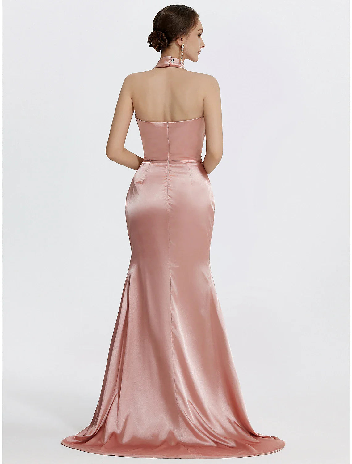 DingjiMermaid / Trumpet Prom Dresses High Waisted Dress Evening Party Black Tie Floor Length Sleeveless Halter Neck Satin with Ruched