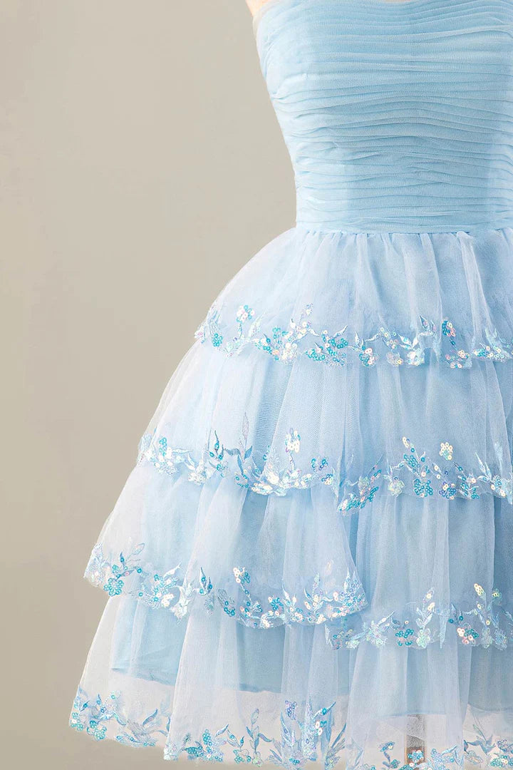 Strapless Tulle Ruffle Homecoming Dress