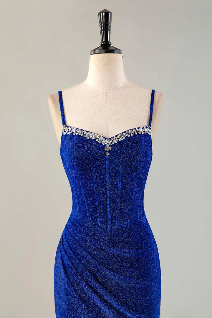Royal Blue Beaded Corset Homecoming Dress