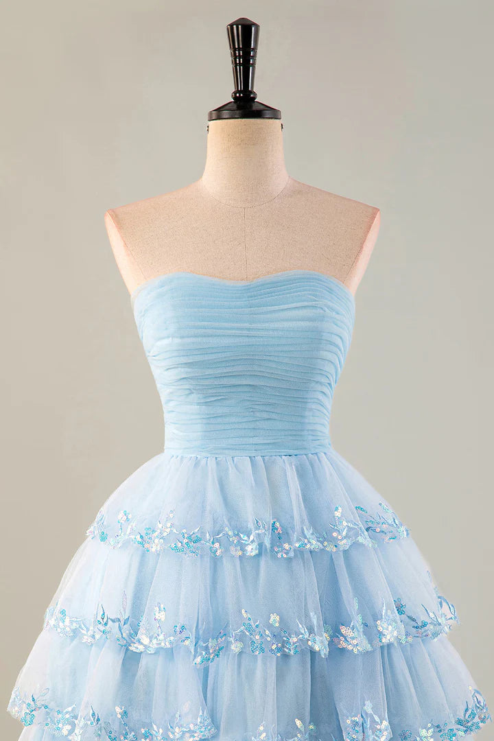 Strapless Tulle Ruffle Homecoming Dress