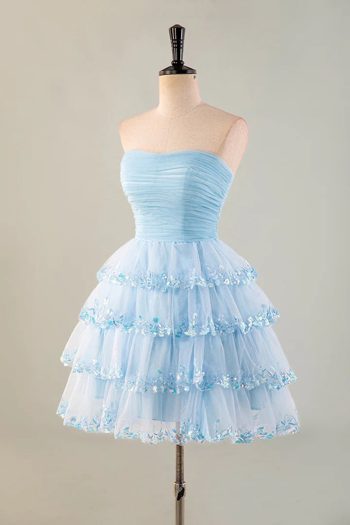 Strapless Tulle Ruffle Homecoming Dress