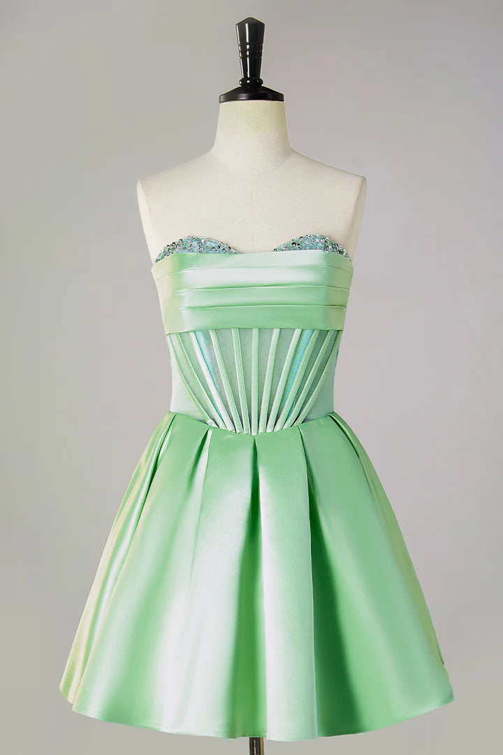 A-Line Strapless Sheer Corset Homecoming Dress with