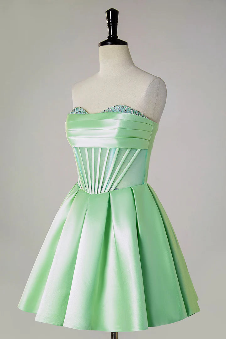 A-Line Strapless Sheer Corset Homecoming Dress with