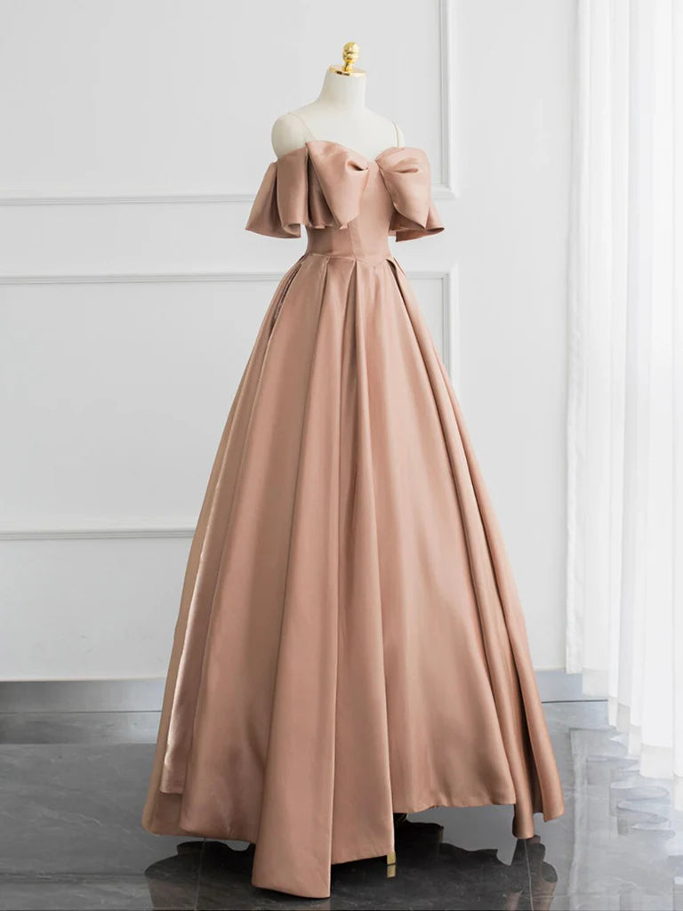 A-Line Off Shoulder Satin Long Prom Dress