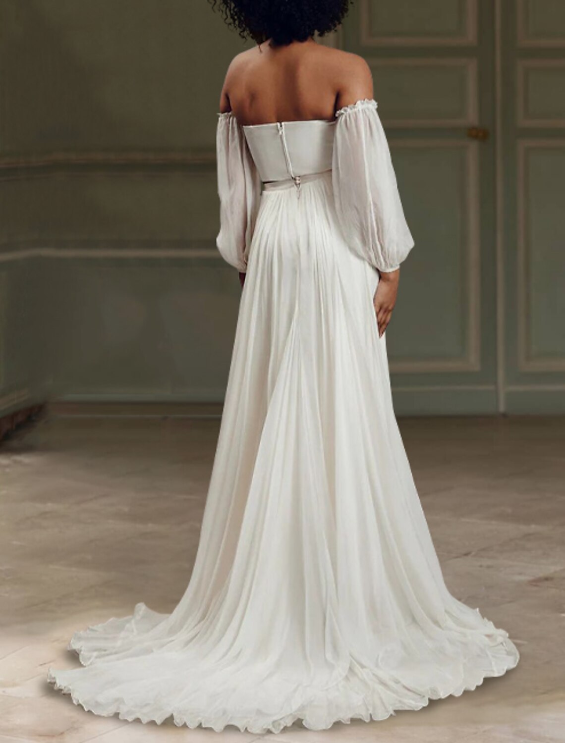 Beach Wedding Dresses A-Line Separates Separates Court Train Chiffon Bridal Skirts Bridal Gowns With Solid Color